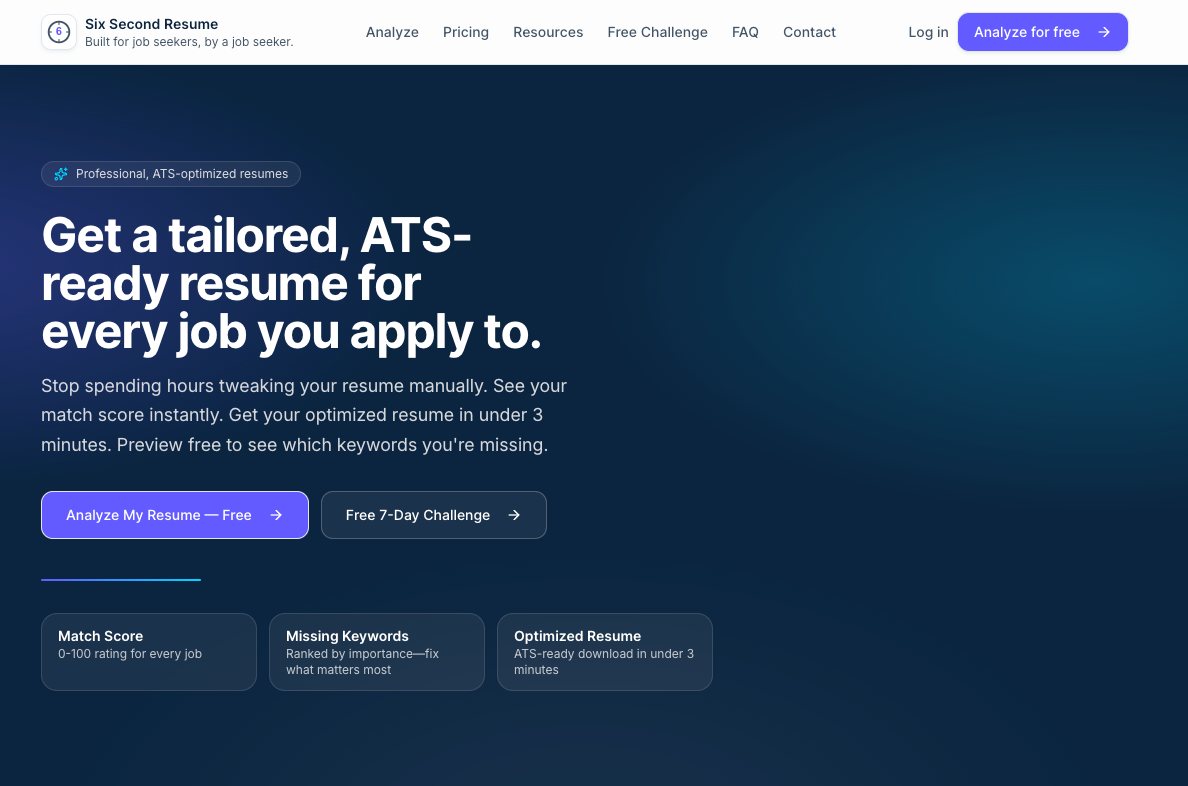 Six Second Resume, an AI resume product Mark built and launched